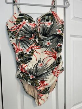Target | Tropical Floral One-Piece Swimsuit — Coral & Olive Print | Size XL
